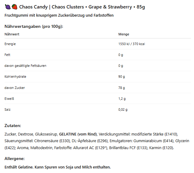 3x Chaos Clusters Gummie – Amerikanische Süßigkeit | Fruitstorm, Grape & Strawberry, Mixed Berries | 3x 85g