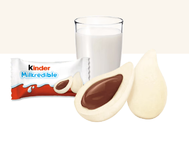Kinder MilkRedible „Milch-Tropfen“ mit Kakao-Füllung – Milchige Kaugummis mit flüssigem Schokoladenkern - 46,8 g