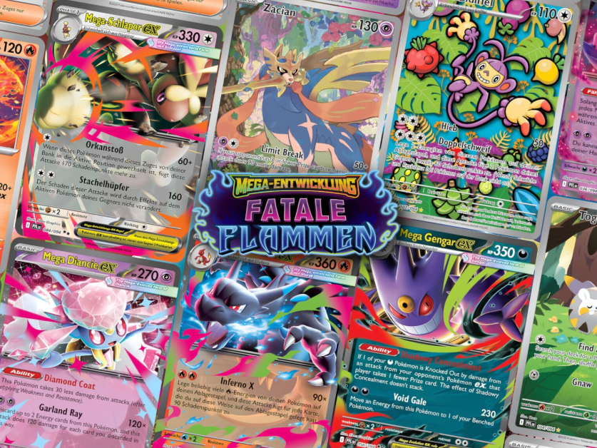 3x Pokémon TCG – ME02 „Mega Entwicklung: Fatale Flammen“ Booster | 3-Booster-Pack | Deutsche Edition
