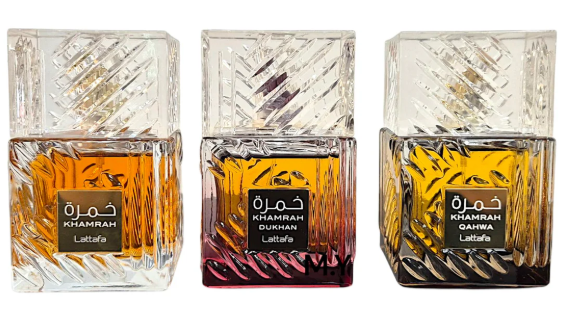 Lattafa Khamrah Eau de Parfum 100 ml – Khamrah, Khamrah Qahwa & Khamrah Dukhan | Orientalische, süß-würzige Luxus-Düfte | Edles Parfüm für Damen & Herren