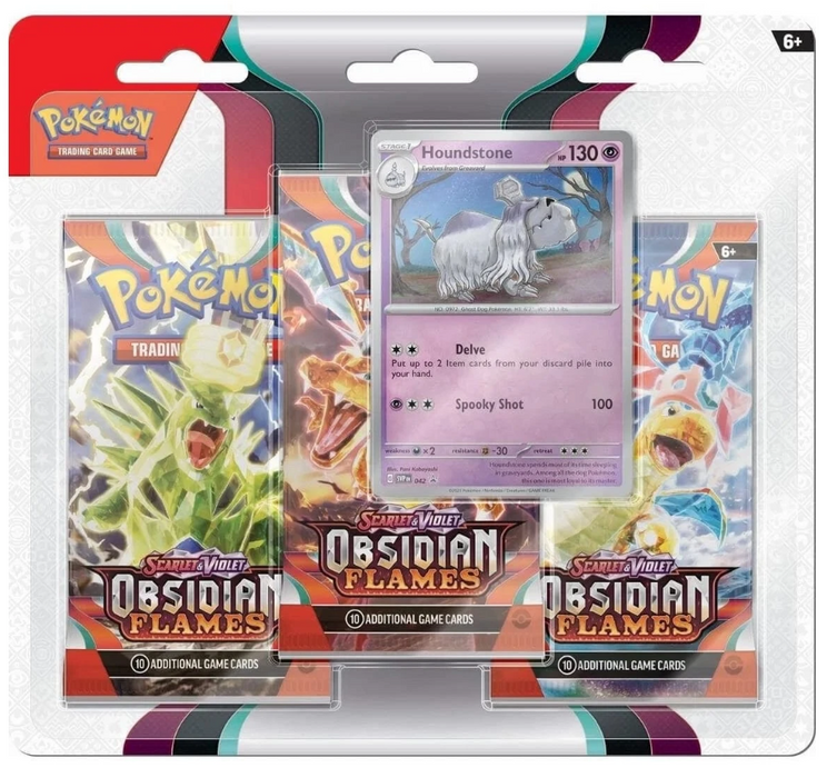 Pokémon TCG Obsidian Flames 3-Pack Blister Englisch | 3 Booster + Promo (Eevee oder Houndstone)