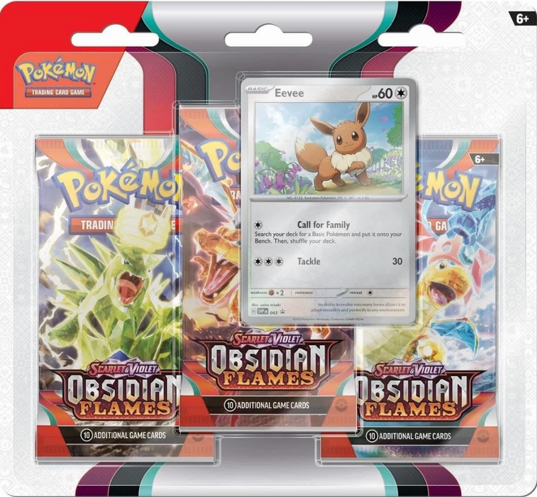 Pokémon TCG Obsidian Flames 3-Pack Blister Englisch | 3 Booster + Promo (Eevee oder Houndstone)