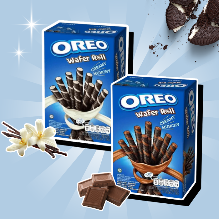 Oreo Wafer Roll Vanille + Schoko – je54 g – Knusprige Waffelröllchen mit Vanille- und Schokoladenfüllung