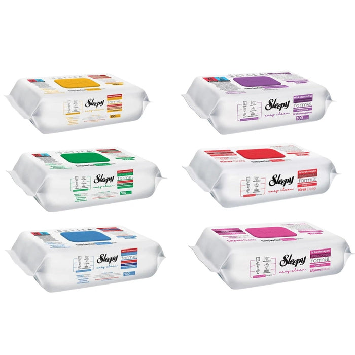 Sleepy Reinigungstücher Mix Set – 600 Stück (6 x 100) | 6 Farben & Düfte | Extra dicke Reinigungstücher für Haushalt, Küche & Bad | Alkoholfrei & oberflächenschonend