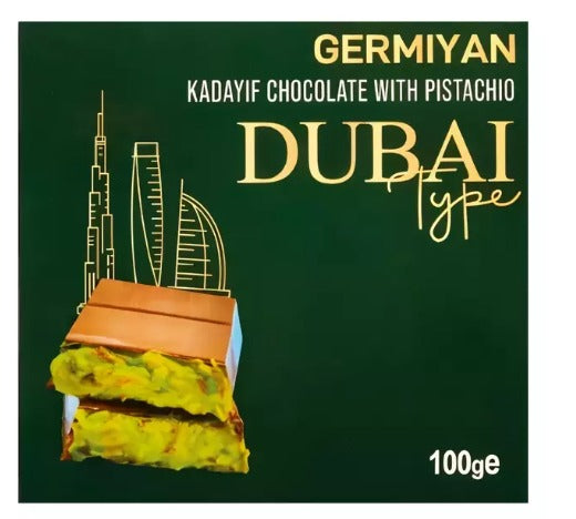Germiyan Kadayif Chocolate with Pistachio 100g | Luxus Milchschokolade mit Pistazien & knusprigem Kadayif | Orientalische Spezialität – Dubai Style | Feine Confiserie