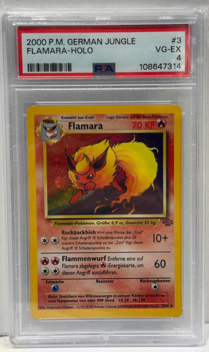 Flamara Holo – PSA 4 (VG-EX) – Holo Rare – 2000 – #3 – Flamara Dschungel, Original & Zertifiziert