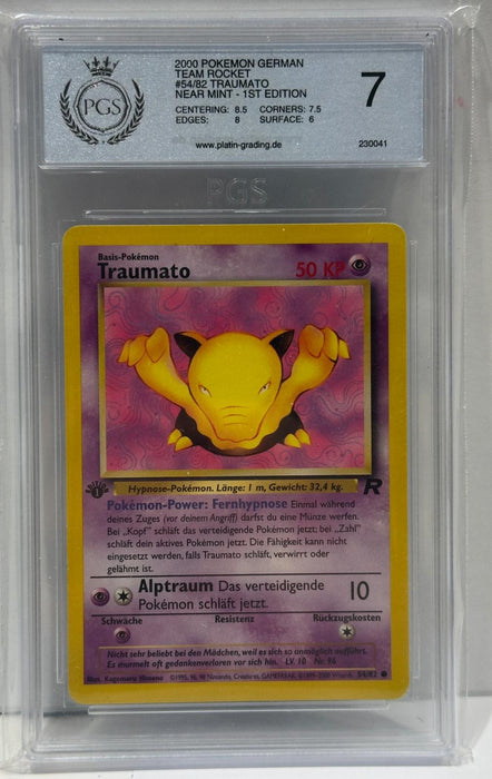 Traumato 1st Edition – PGS 7 (Near Mint) – Team Rocket Kollektion – DE – 2000 – #54/82 – Original & Zertifiziert