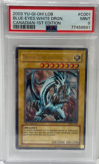 Blue-Eyes White Dragon – PSA 9 (Mint) – Canadian 1st Edition – Yu-Gi-Oh! – FR – 2003 – #C001 – Original & Zertifiziert