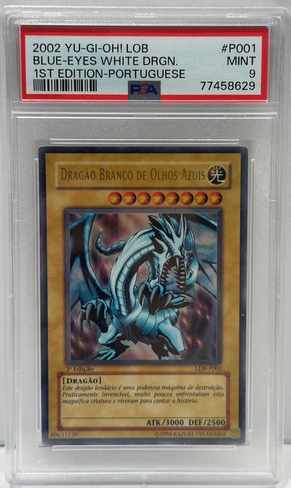 Blue-Eyes White Dragon – PSA 9 (Mint) – 1st Edition – LOB – PT – 2002 – #P001 – Original & Zertifiziert
