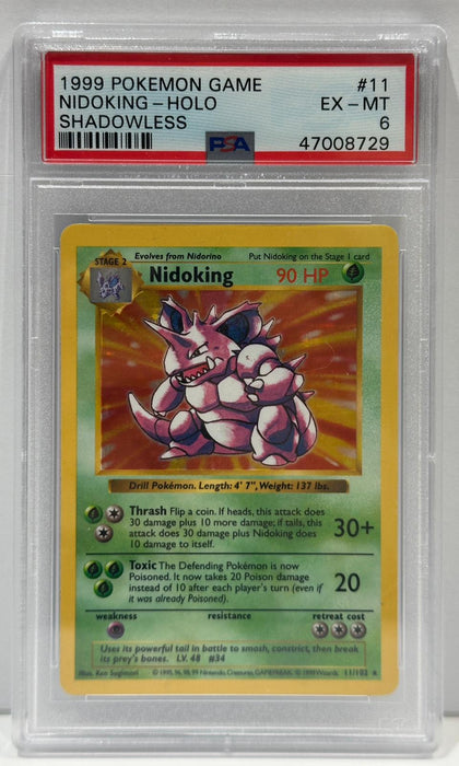 Nidoking Shadowless Holo Rare – PSA 6 (EX-MT) – Base Set – EN – 1999 – #11 – Original & Zertifiziert