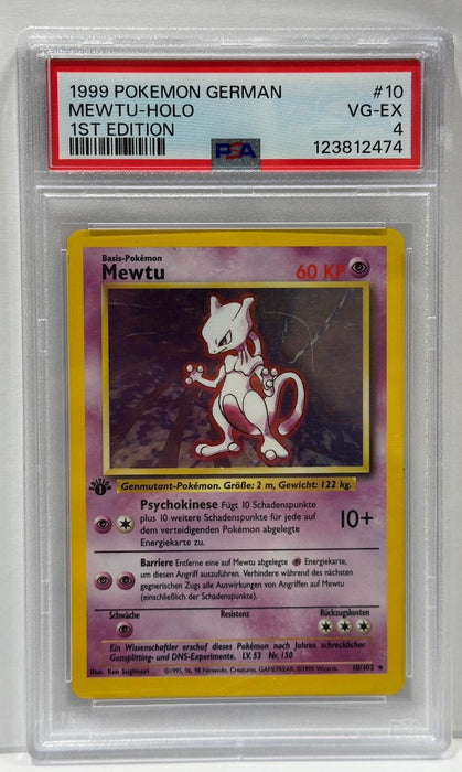 Mewtu Holo #10 1st Edition – PSA 4 (VG-EX) – 1999 Basis Set – Deutsch – Original & Zertifiziert