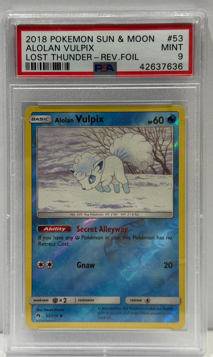 Alolan Vulpix #53/214 Reverse Foil – PSA 9 (Mint) – 2018 Sun & Moon Lost Thunder – Englisch – Original & Zertifiziert