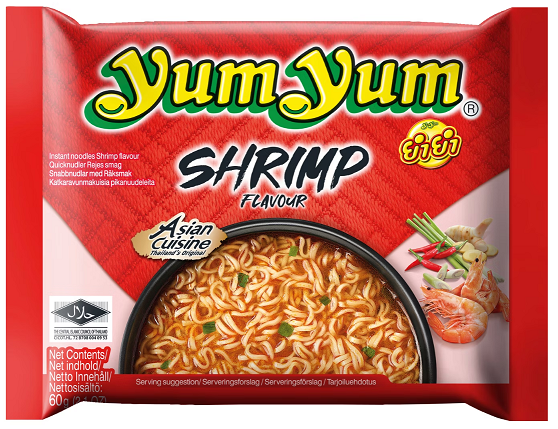 Yum Yum Shrimp Instant Noodles – 10 x 60 g | Thailändische Garnelen-Nudelsuppe | Würzig & aromatisch | Halal | 3-Minuten-Nudeln