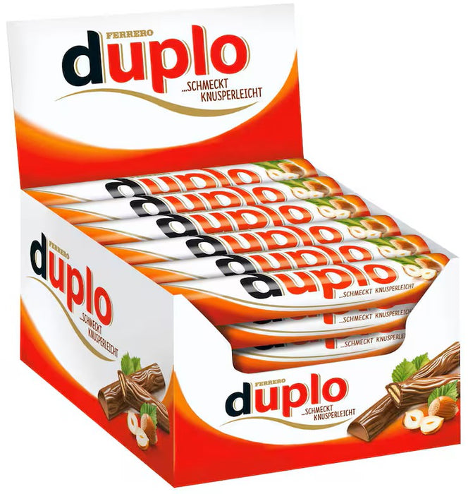 Ferrero duplo 40x18,2g Gefüllte Vollmilchschokolade mit Haselnuss-Nugatcreme & Waffel – 40er Vorteilspack (728 g) – Knusprig cremig, ideal zum Naschen und Teilen!