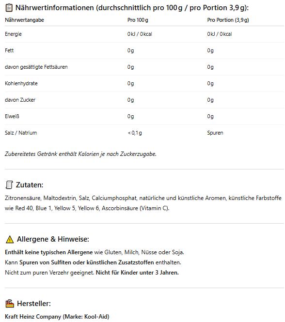 5er Probierpack – Kool‑Aid Ungesüßtes Drink Mix Pulver | 5×3,9 g | alle 5 Geschmacksrichtungen