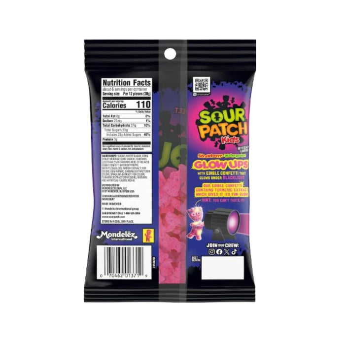 3x Sour Patch Kids Strawberry-Watermelon Glow Ups – Saure & süße Gummibonbons mit essbarem Glitzer, leuchten unter Schwarzlicht | 87 g Beutel