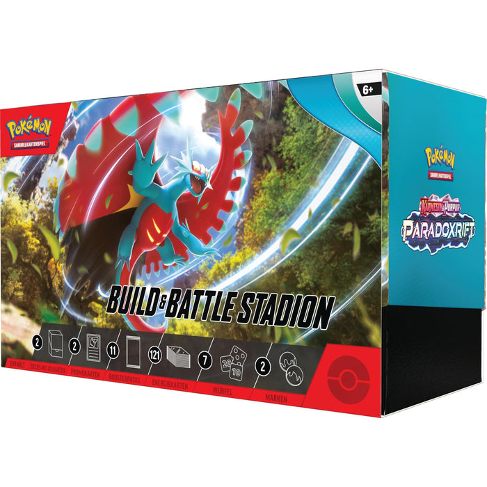 Pokémon TCG – Karmesin & Purpur Paradoxrift | Build & Battle Stadium | Deutsch | 2 Decks & 11 Boosterpacks & Zubehör