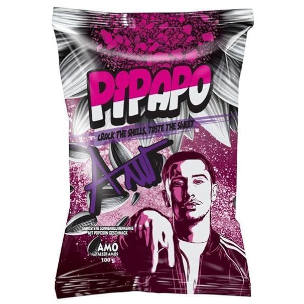 AMO’s PiPAPO Sonnenblumenkerne 4er-Set | 4 Geschmacksrichtungen: Salzig, Natur, Taco & Popcorn | Je 100g | Knuspriger Snack mit Stil