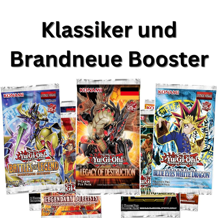 Yugioh! Mystery Box 4er Booster Set - verschiedene aktuelle Sets - DEUTSCH - Überraschungspaket Yu-Gi-Oh! + Heartforcards® Versandschutz