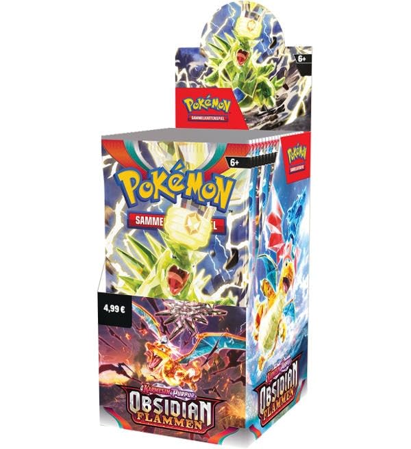 Pokémon Obsidian Flammen Display mit 18 Booster Packs | Pokémon Karmesin & Purpur | 180 Karten | Deutsch