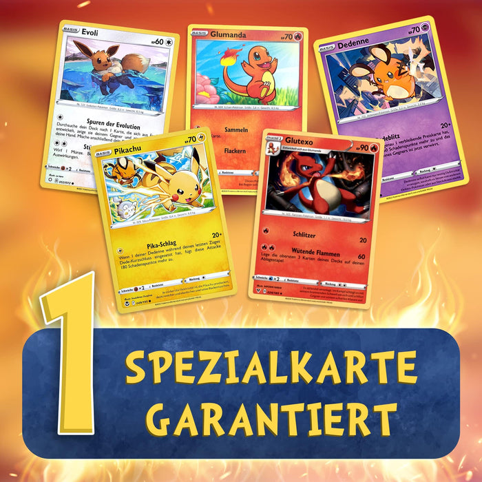 Pokemon Karten deutsch 50 Verschiedene 3 Seltene 3 Holo 1 zufällige Pikachu, Glumanda, Dedenne oder Evoli Sammelkarten Originale Pokemon Karten aktuelle Sets 100 Heartforcards® Card Guard Kartenhüllen