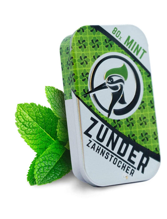 Zunder Zahnstocher | Zahnstocher mit Geschmack | 80 stück in stylischer Dose | perfekt geeignet zur Zahnreinigung, oder zum abgewöhnen unliebsamer Angewohnheiten | Geschmacksintensiv