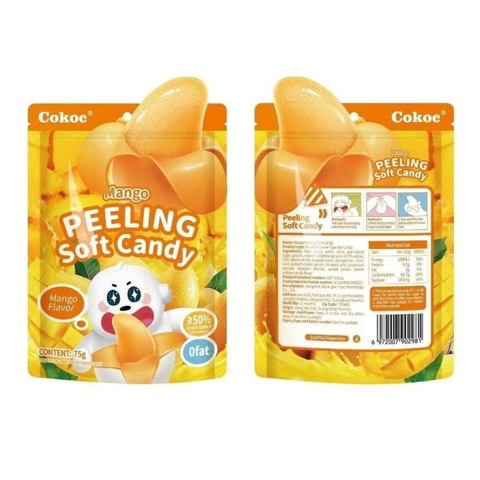 Cokoc Peeling Soft Candy – 4x Fruchtgummi-Snack zum Schälen – Mango, White Peach, Green Grape, Mixed Fruit Soda – Trend aus China - 300g Gesamt