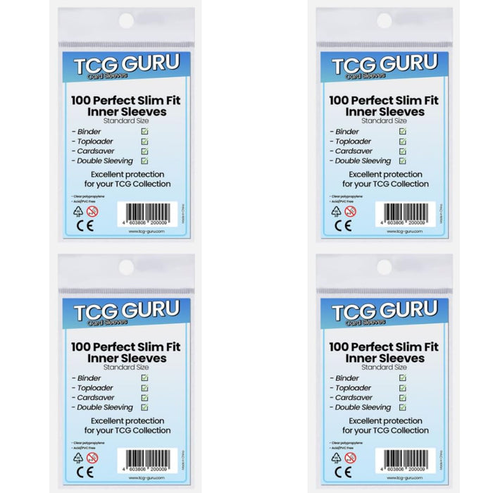 4x100 TCG Guru Perfect Size Fit Inner Sleeves 4x100 Soft Sleeves Größe: 64x89mm + Heartforcards® Versandschutz