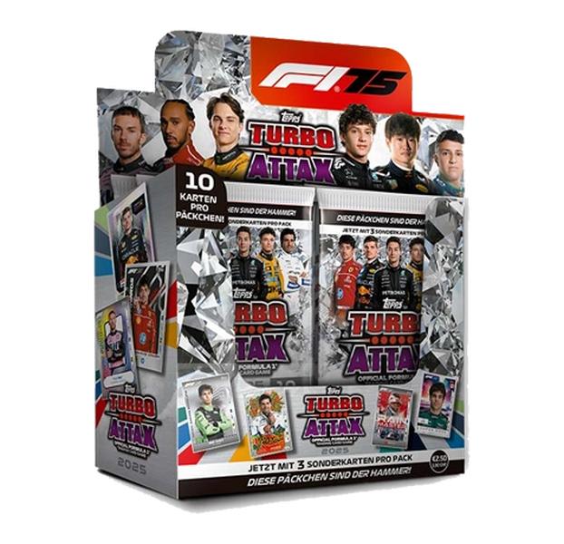 Topps Turbo Attax Formel 1® 2025 – Trading Card Display mit 24 Boostern | Diamond Jubiläumsedition + Heartglobal® Versandschutz