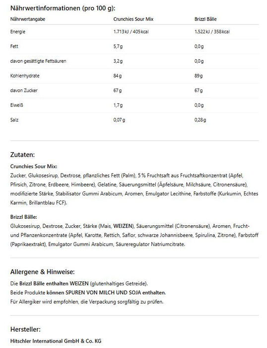 Hitschies Doppelpack: Crunchies Sour Mix 75g + Saure Drachenzungen Brizzl Bälle 100g | Veganer Frucht- & Knusperspaß mit saurem Kick