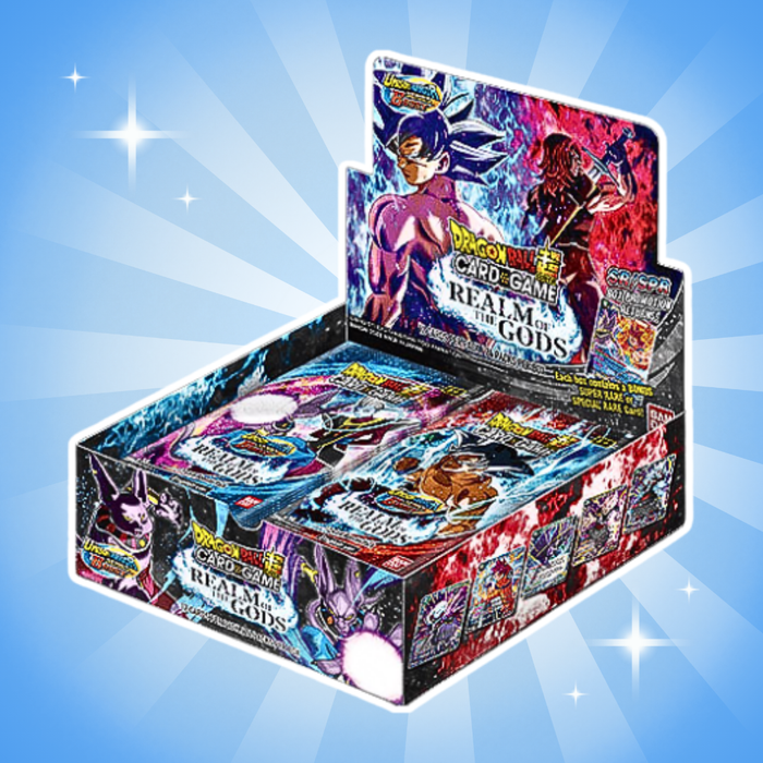Dragon Ball Super Card Game Realm of the Gods Booster Display Englisch – 24 Boosterpacks, je 12 Karten, Sammelkarten Box