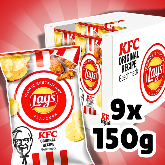 9x Lay's KFC Original Recipe 150 g – Knusprige Kartoffelchips mit würzigem KFC Original Recipe Geschmack – 1.350 g Gesamt