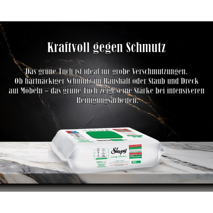 Sleepy Easy Clean – 6er Pack Reinigungstücher (Grün, 6 × 100 Stück, Weißseife-Formel) – streifenfreier Glanz auf allen Oberflächen