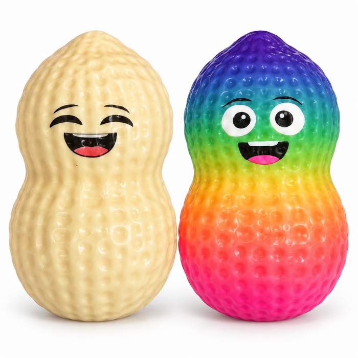 2er-Set Erdnuss Squishy -Drückspielzeug – Creme & Regenbogen – Weiches elastisches Handspielzeug mit lustigem Gesicht