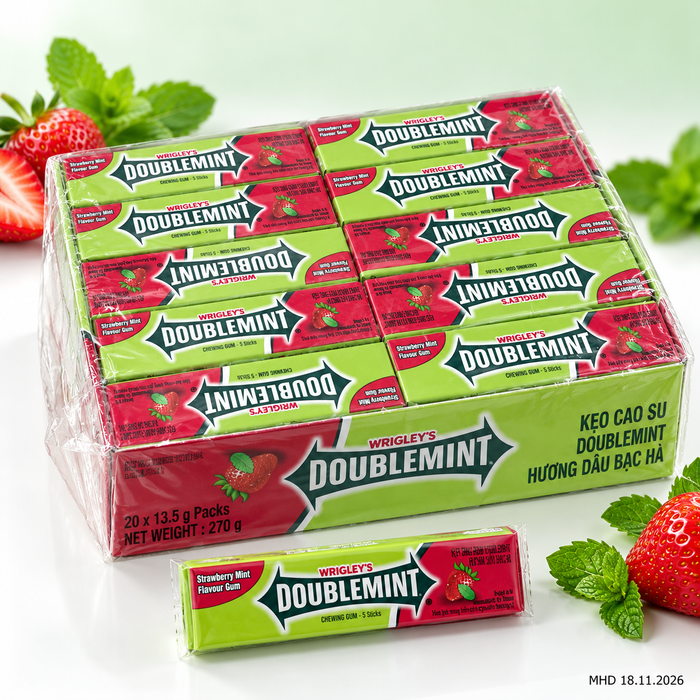 Wrigley’s Doublemint Strawberry Mint Kaugummi – 20 Packungen mit je 5 Streifen – 270 g