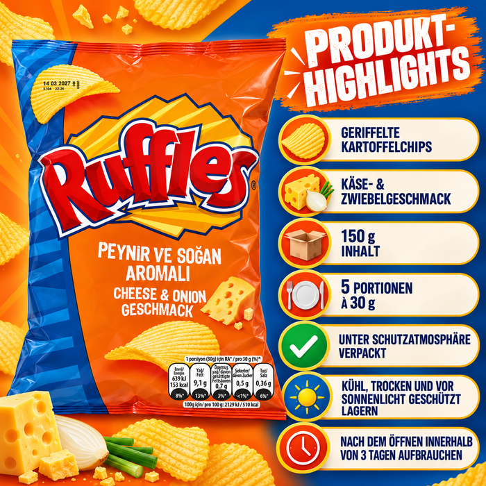 Ruffles Cheese & Onion 10er-Vorratskarton – 10× 150 g
