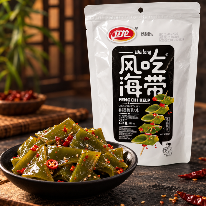 WeiLong Fengchi Kelp Hot & Spicy 252 g – würziger dick geschnittener Seetang