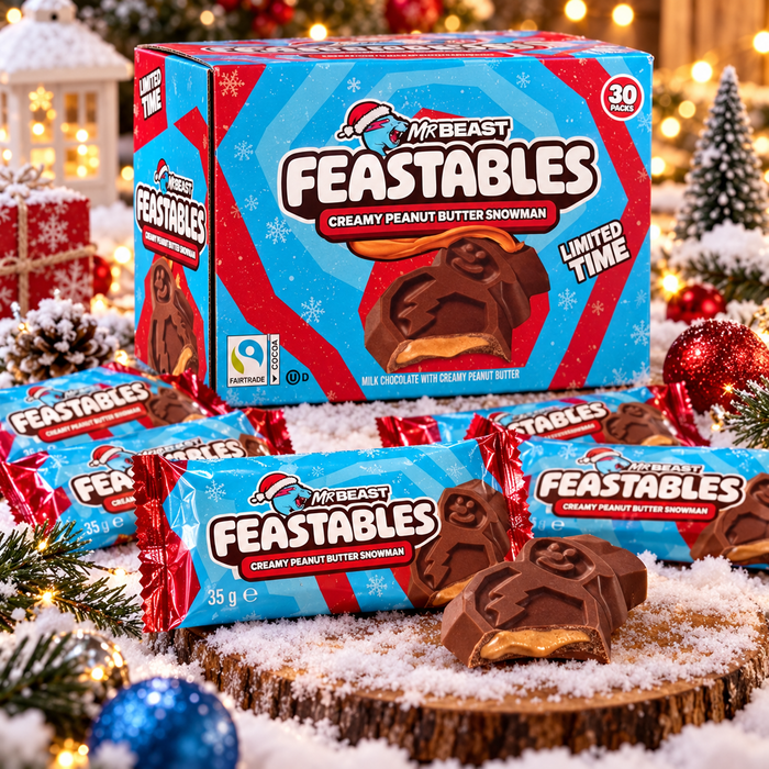 MrBeast Feastables Creamy Peanut Butter Snowman – Milchschokolade mit cremiger Erdnussbutterfüllung – 30 × 35 g – Großpackung 1,05 kg