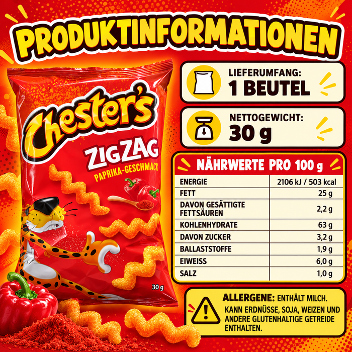 Chester’s ZigZag Paprika – knuspriger Maissnack, 1 Beutel, 30 g