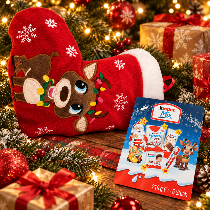 Kinder Mix Weihnachtsstrumpf mit Rentier – 6 Stück, 219 g