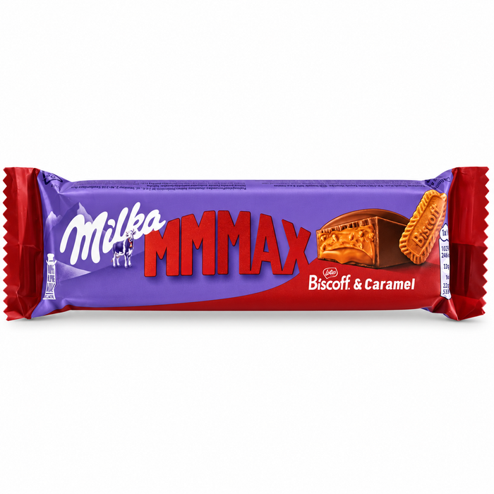 Milka MMMAX Biscoff & Caramel Schokoladenriegel – Alpenmilchschokolade mit Biscoff-Keksfüllung, Karamell und Keksstückchen – Einzeln verpackt – 1 × 45 g