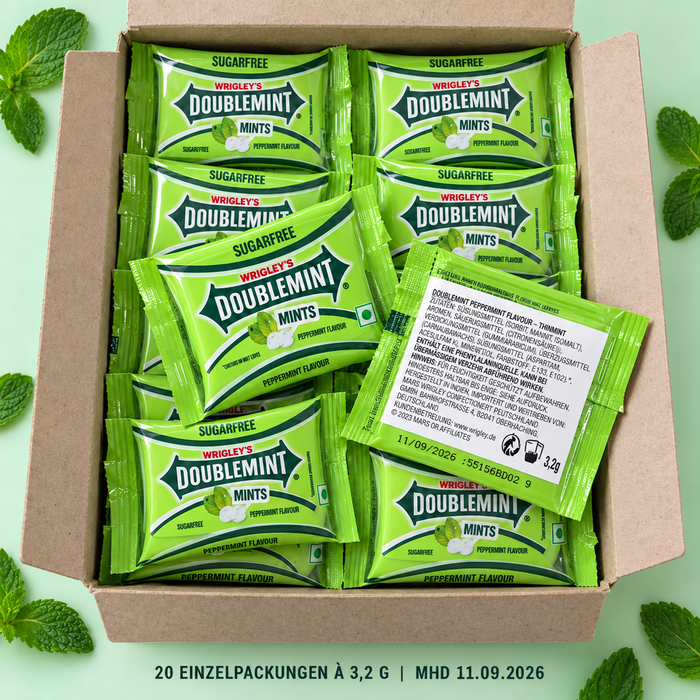 Wrigley’s Doublemint Mints – Zuckerfreie Pfefferminz-Pastillen – 20 Einzelpackungen – 64 g