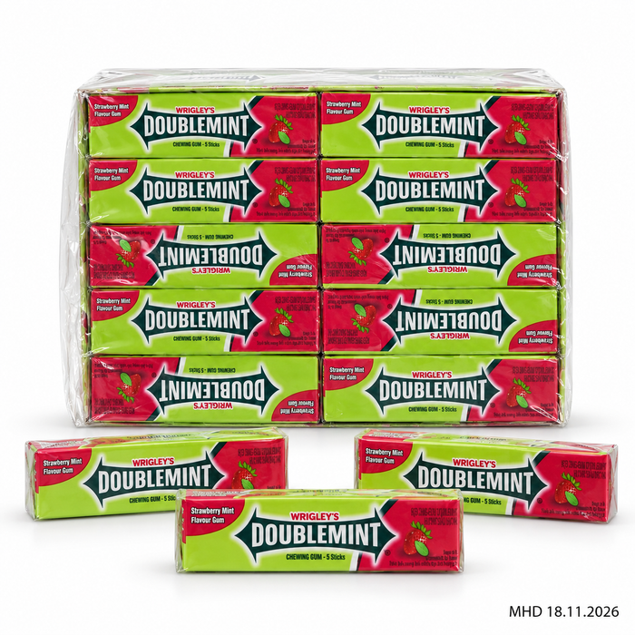 Wrigley’s Doublemint Strawberry Mint Kaugummi – 20 Packungen mit je 5 Streifen – 270 g