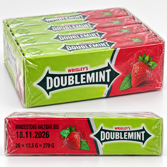 Wrigley’s Doublemint Strawberry Mint Kaugummi – 20 Packungen mit je 5 Streifen – 270 g