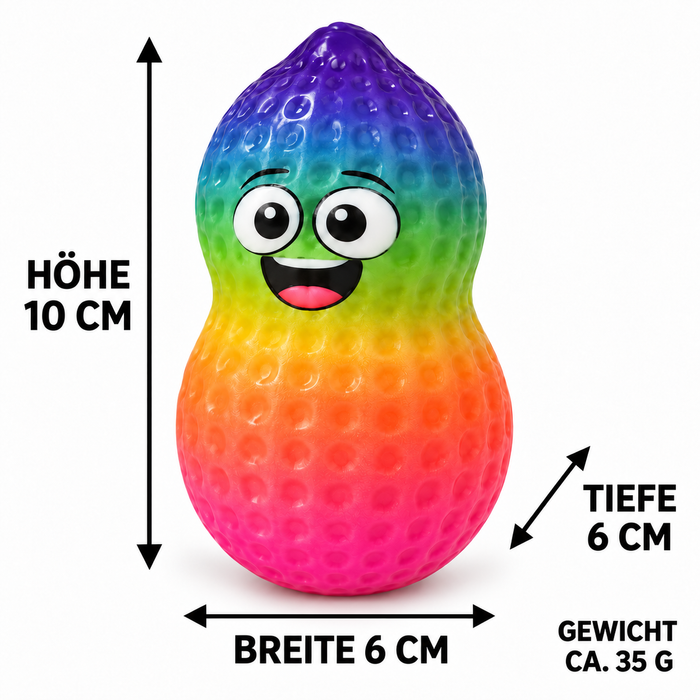 Regenbogen-Erdnuss Squishy zum Drücken – Weiches elastisches Handspielzeug mit lustigem Gesicht