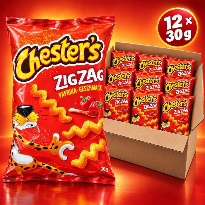 Chester’s ZigZag Paprika – Knuspriger Maissnack mit Paprika-Geschmack, 12 × 30 g, 360 g Gesamtinhalt