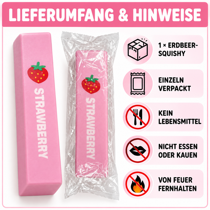 Erdbeer-Butter-Squishy – Rosa Quetschspielzeug in dicker Quaderform, 1 Stück