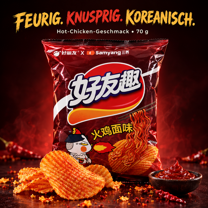 Orion × Samyang Hot-Chicken Riffelchips – würzig-scharf, 70 g