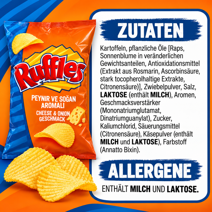 Ruffles Cheese & Onion 10er-Vorratskarton – 10× 150 g