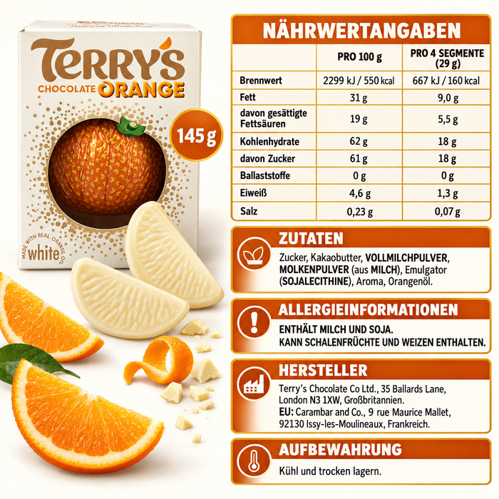 Terry’s Chocolate Orange White – Weiße Schokolade mit echtem Orangenöl – 145 g